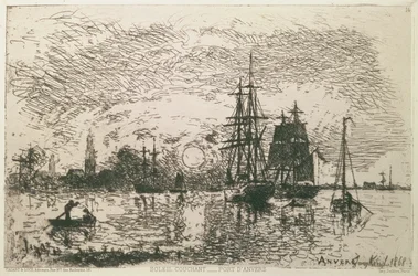 Solnedgang, Antwerpens havn, 1868